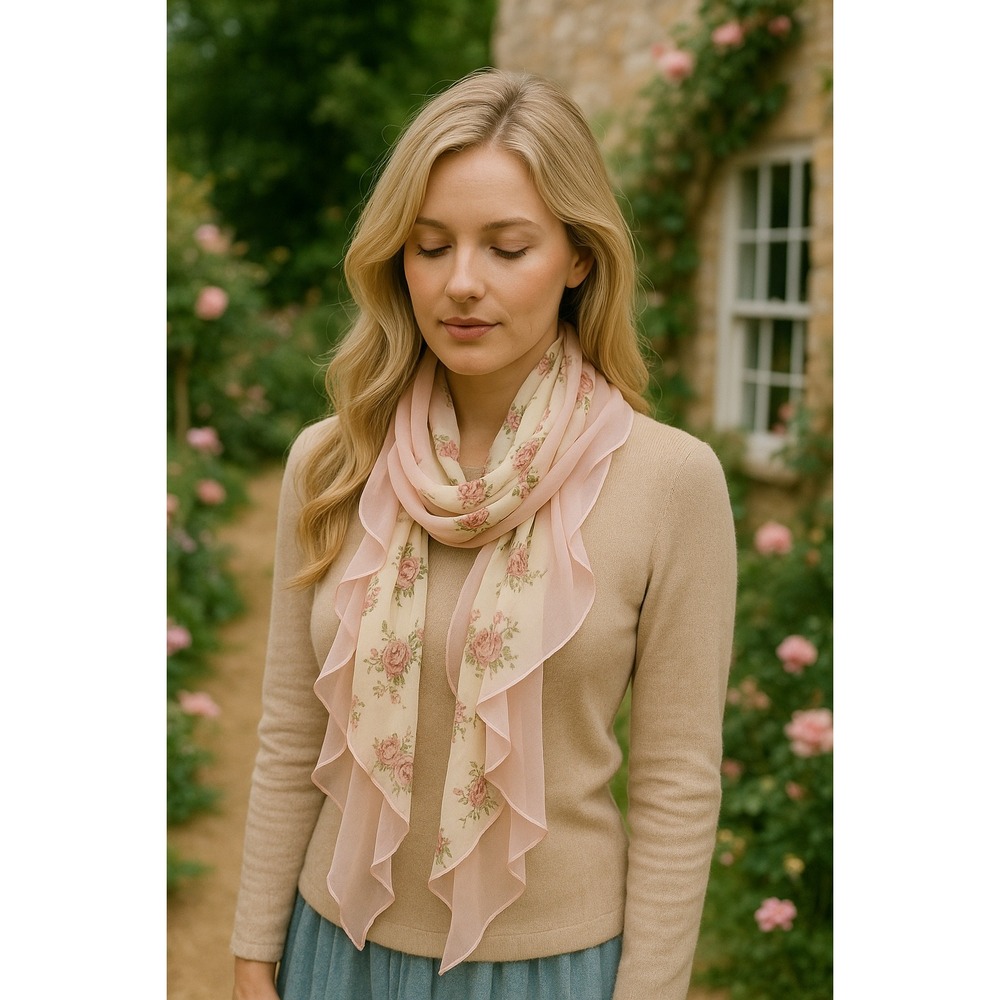 Nanette‎ Lepore Floral Ruffled Double Strand Sheer Pink Scarf